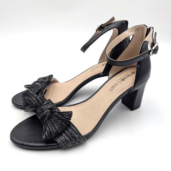 LifeStride Florence Bow Heel Sandals Women's Ankle Strap Black Size US8M EU38.5 - Picture 1 of 10
